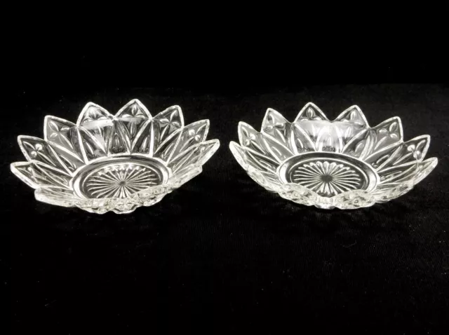 Pair of Federal Glass Dessert Dishes, 12-Point Flower Shape, Crosses & Starburst