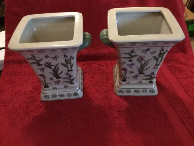 Pair Of Mid 20th C Chinese Planters Orchid Decoration Excellent Condition 20 Cm