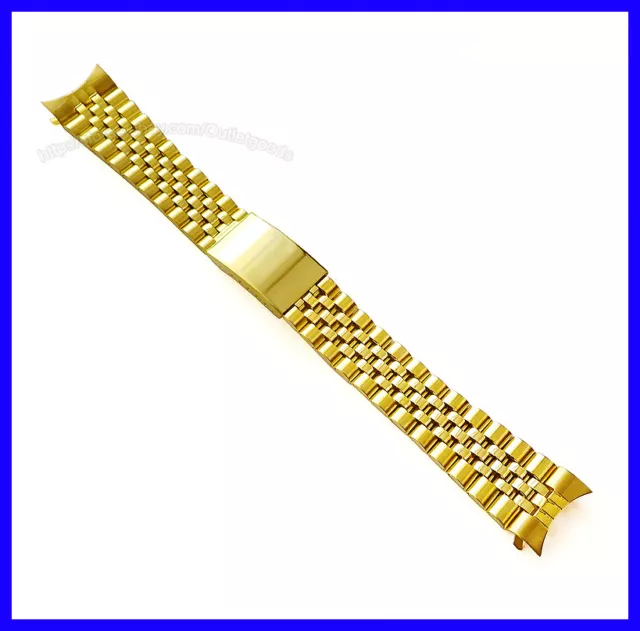 18mm 19mm 20mm Stainless Steel IPG Gold Tone Curved Jubilee Watch Band Bracelet