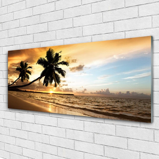 Peinture Animaux Tableau Déco Moderne Sur Verre Acrylique - Format 125x50 Cm - Motif Paysage Palmiers Mer - Marque Tulup - Neuf Impression Sur Plexiglas Tableau Marin Tulup