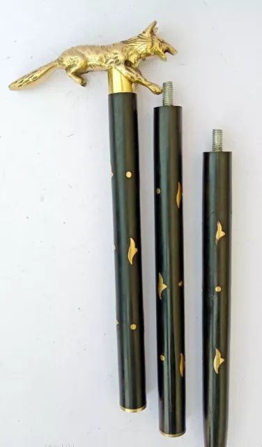 Solid Brass fox head handle vintage black wooden Cane handmade Walking Stick