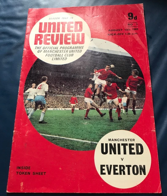Manchester United  Everton programme August 1969 Man Utd Best Law Charlton Busby