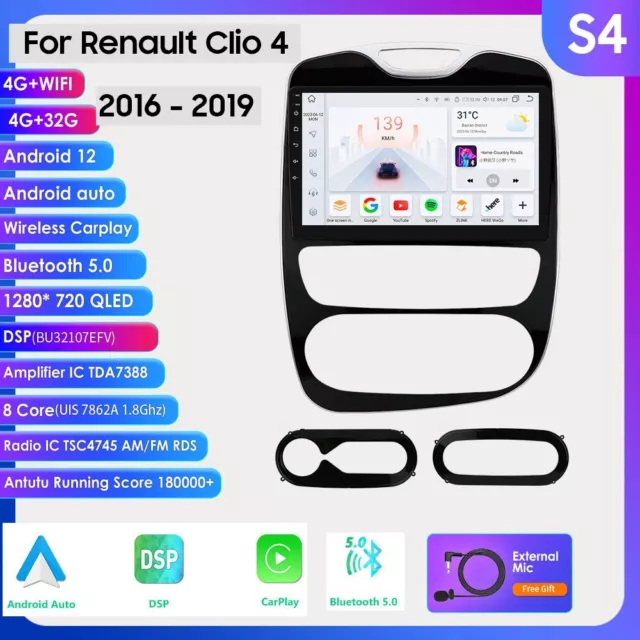 Autoradio GPS Navi Android 12 Für Renault Clio 4 2012-2016 DAB+ BT WIFI 4G LTE