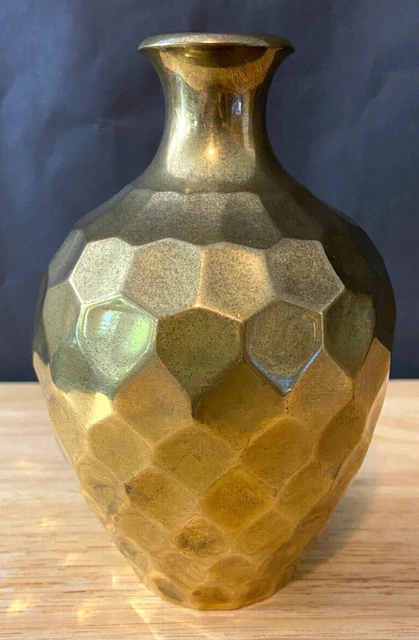 RIH Vintage Solid Brass Faceted Honeycomb Vase INDIA