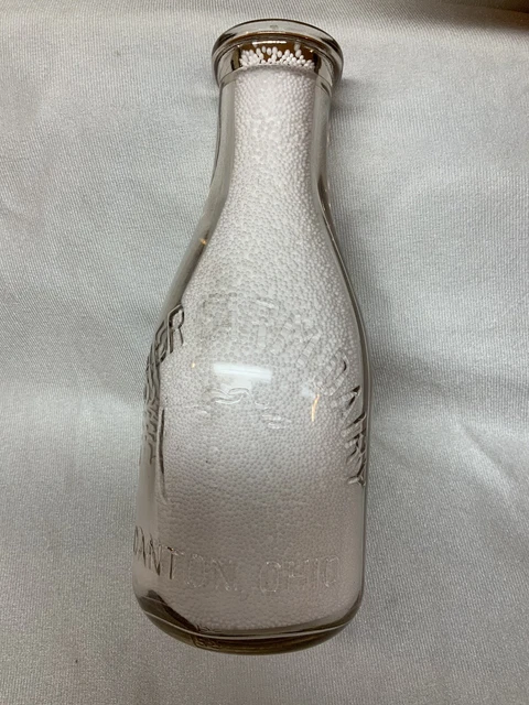 Vintage BIRCHER FARM DAIRY  Quart Milk Bottle Canton Ohio