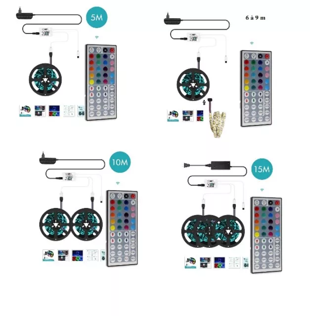 Kit 1- 2-3-4-5-10-15m...Bande Ruban LED Strip Flexible RGB 5050 SMD express 48h 2