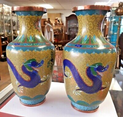 A Lovely Pair of Late 19th Century Chinese Cloisonne Vases