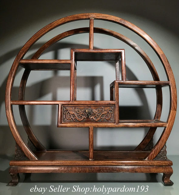23.4" Old Chinese Huanghuali Wood Carving Dynasty Dragon Drawer Luggage carrier