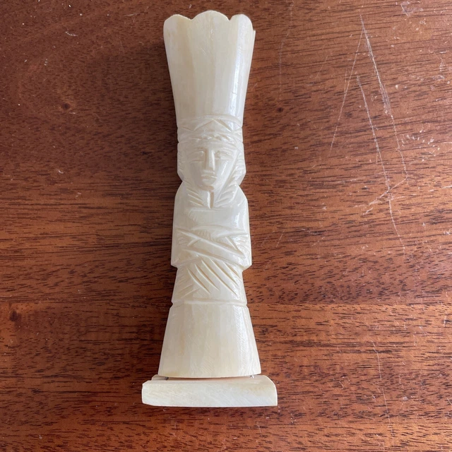 Vintage Chinese? Egyptian? Carved Bovine Bone Small Statue Man Priest King