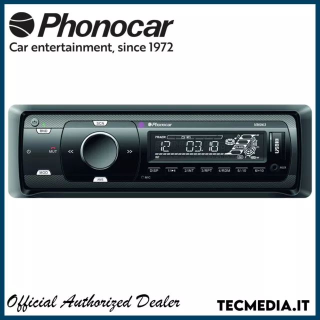 Autoradio PHONOCAR VM022 avec Bluetooth et lecteur CD