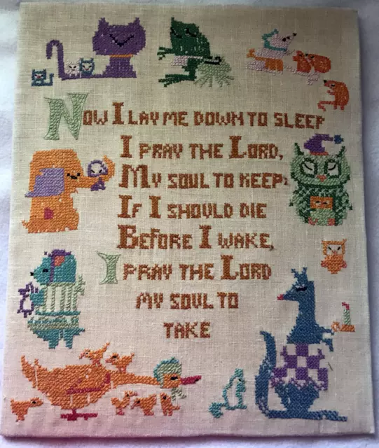 De colección estampado punto de cruz niños oración bebé animales madre completado