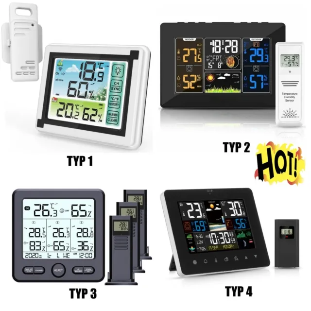 LCD Wetterstation mit Außensensor Hygrometer Thermometer Wecker Uhr Farbdisplay