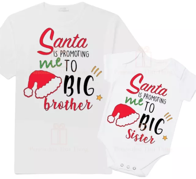 Santa promoted me to big brother sister children's pregnancy announcement tshirt