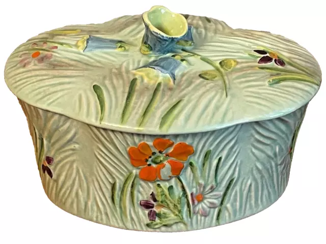 Vintage Beswick 1940’s WAYSIDE Butter Dish 875, in Green with floral decoration