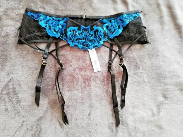 Ann Summers Black & Blue Suspender Belt Sultry Evening Size Medium Bnwt