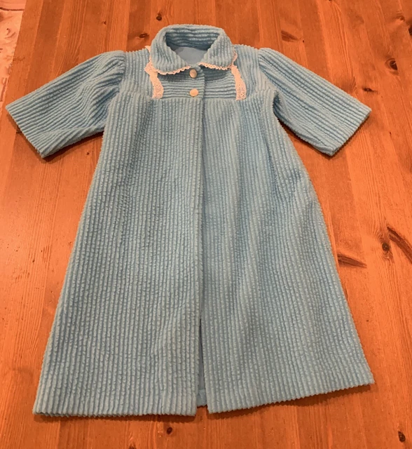 Vintage Girls 2T Approx Blue Chenille Bath Robe Lace Trim
