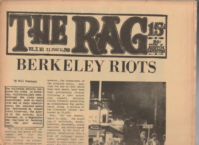 Underground Newspaper , THE RAG , AUSTIN TEXAS ,Social History ,JULY 11 , 1968