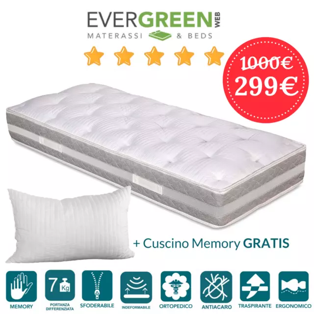 Materassi Memory 1 Piazza e Mezzo con Topper Zone Differenziate h 7 cm Antiacaro