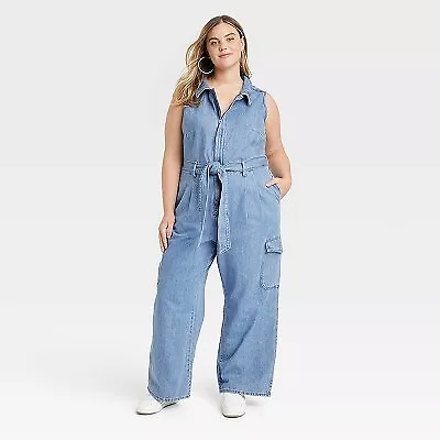 Women's Denim Cargo Jumpsuit - Universal Thread Medium Wash 20