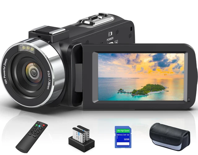 VETEK Camcorders Video Camera 4K, Video Camera Auto Focus Vlogging Camera For YouTube 64MP 60FPS 4 Inch Touch Screen 18X Digital Zoom With WiFi, 64G SD Card, Fill Light, Remote