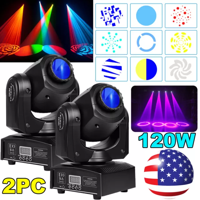 2PC 120W LED Moving Head Light RGBW 8Gobo Beam Stage DJ Light Disco DMX Lighting