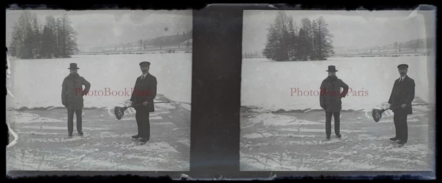FRANCE Paysage enneigé c1912 Photo NEGATIVE Plaque verre Stereo Vintage V33L20n2