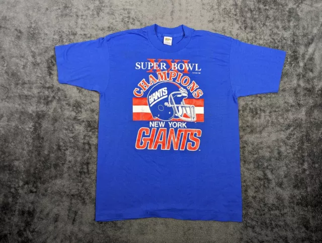 Vintage New York Giants Shirt Mens Large Blue Super Bowl XXI Champs 1987 Tee