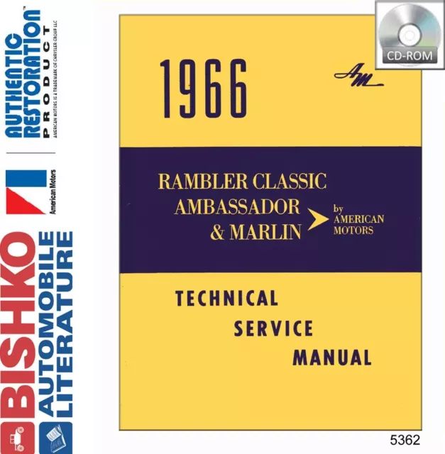 1966 AMC Ambassador Classic Marlin Service Shop Repair Manual CD Engine Wiring