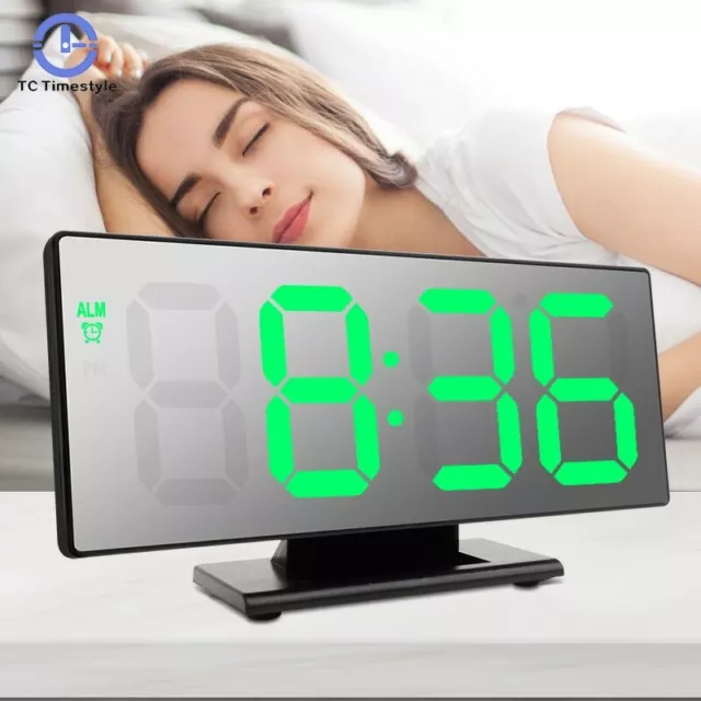 Reloj Despertador Digital Con Espejo LED Electrónica Pantalla Luz Noche Alarma