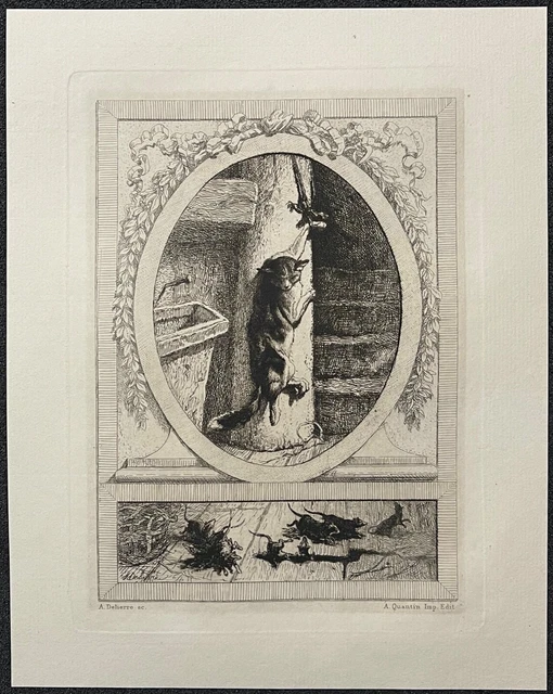 LE CHAT ET un vieux Rat Jean de La Fontaine graveur Auguste DELIERRE C