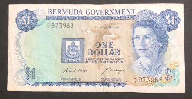 1970 BERMUDA 1 Dollar , P#23-QEII,Banknote, A/3 973963