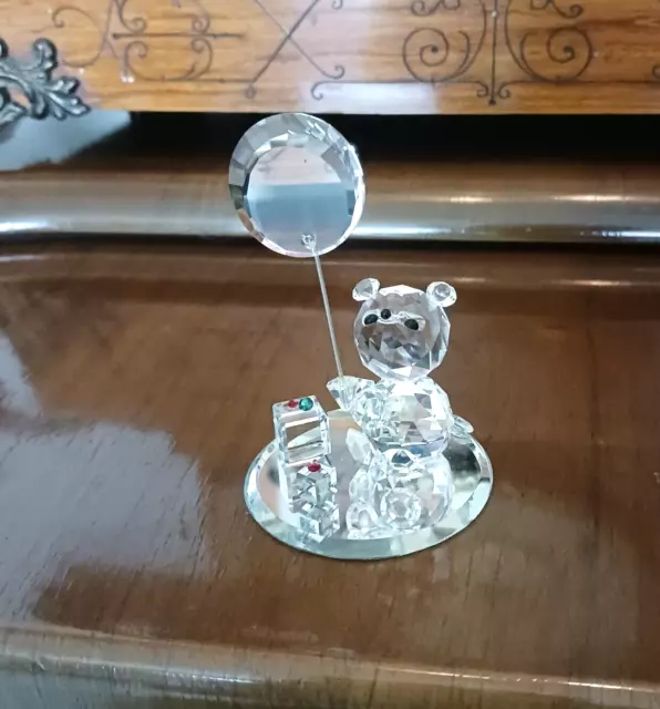 ZOO Crystal Figurine Teddy Bear with Balloon and Presents on Mirror Base