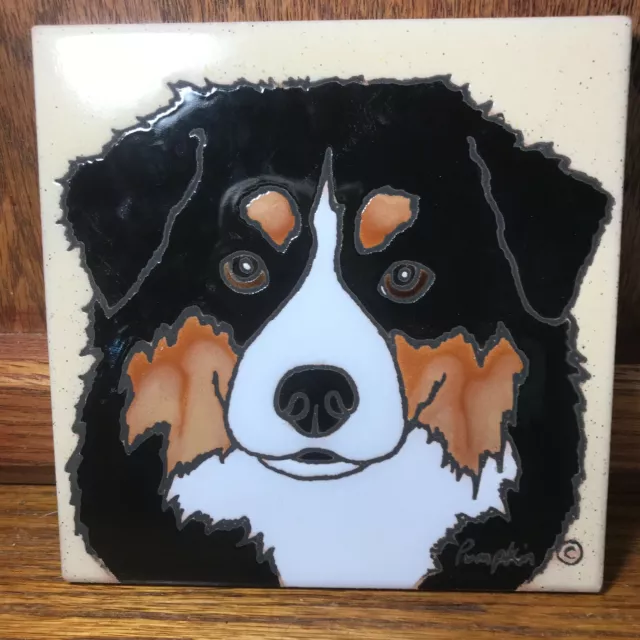 Australian Shepherd Dog - Hand Painted tile by Pumpkin Tile - 6 x 6" - D8TRI