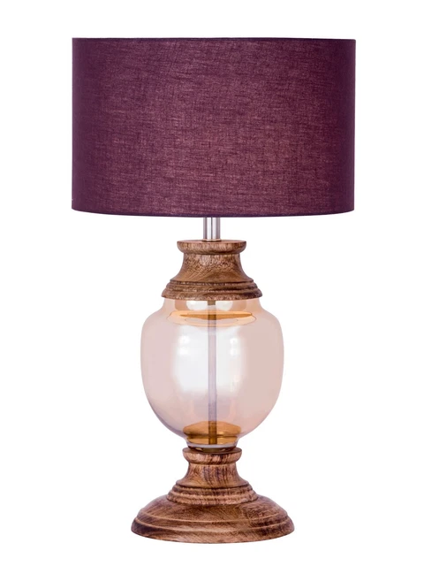 Nachttischlampe Tischlampe ø 30 x H 52 cm Tischleuchte Dekolampe Glas mit Holzso