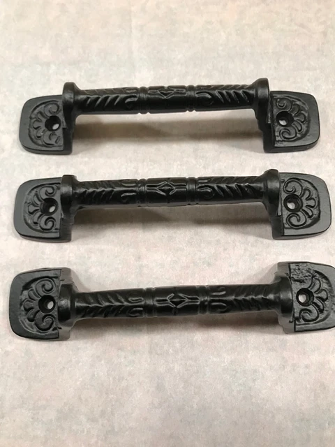 (3) BLACK CAST IRON Rustic  Vintage StyleDoor Gate Cabinet Drawer Handles Pulls
