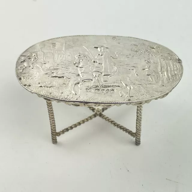 Antique Miniature Dutch Embossed Table Solid Silver Imported Isaac Manheim 1899