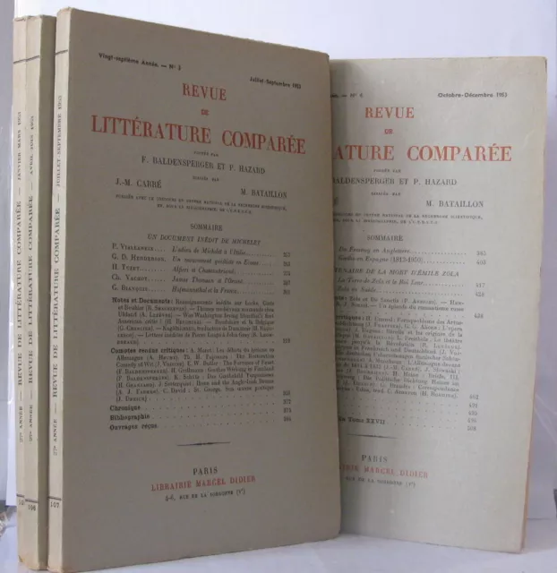 Revue de la littérature comparée Année 1953 Numéros 1 à 4 | Bon état