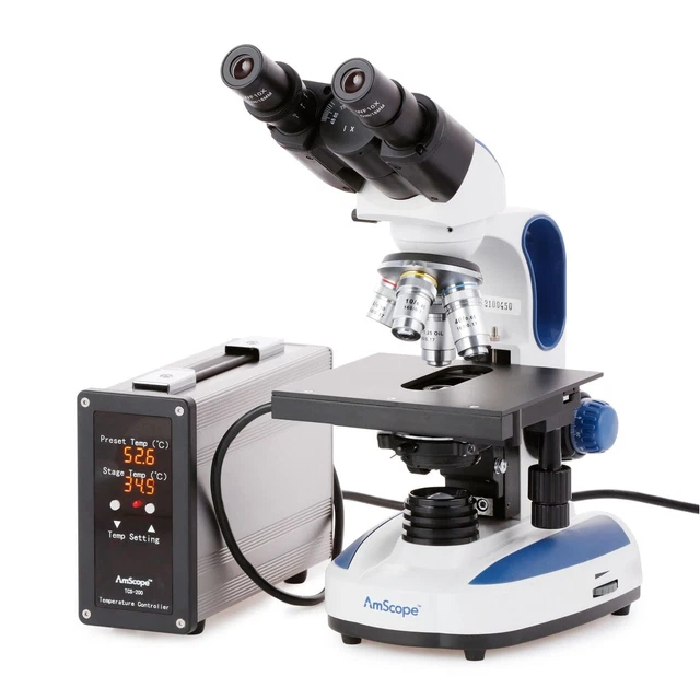 AMSCOPE 40X2500X COMPOUND Microscope w/ Temperature Control Stage