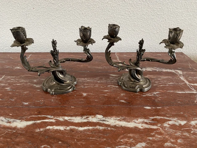 Paire bougeoir candélabre Ledentu frères Paris Rocaille Louis XV Bronze