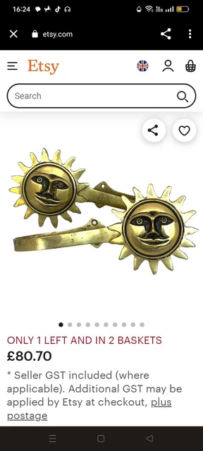 Vintage Pair Of Celestial Brass Sun Tie Backs