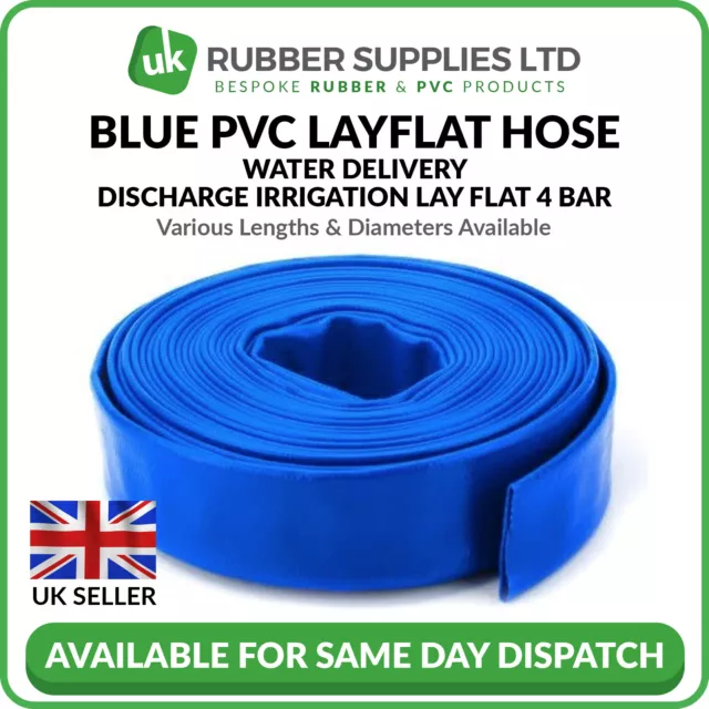 Blue PVC Layflat Hose Water Discharge Pump Delivery 4 BAR 1" 11/4" 1 1/2" 2" 3"