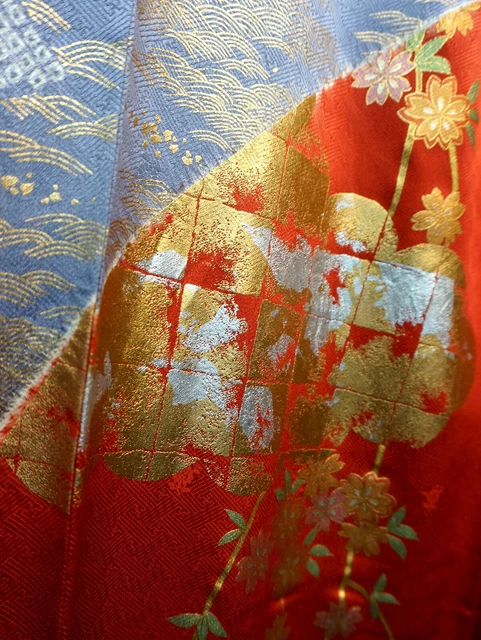 Japanese kimono SILK"FURISODE" long sleeves, Embroidery, Shibori, L64"..2726 5