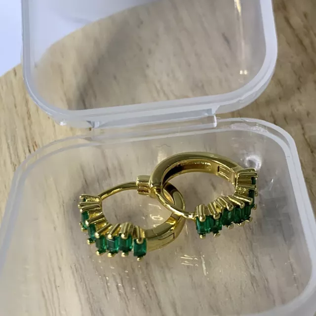 Kopen Australia | Huggie Hoop Stack Earrings Gold Plated Silver Green Gemstones