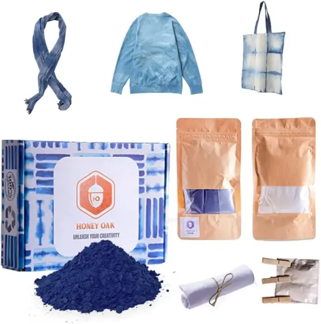Kit de tinte de tela de corbata índigo | Bolsa en polvo natural Shibori | azul, índigo