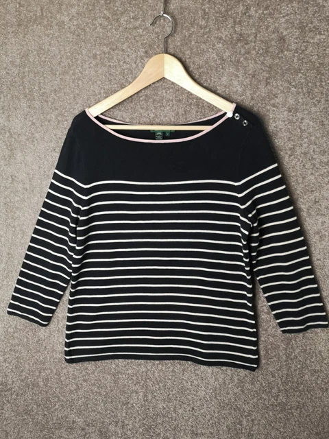 Lauren Ralph Lauren Navy & Pink Striped Round Neck Cotton Jumper - Women's Large