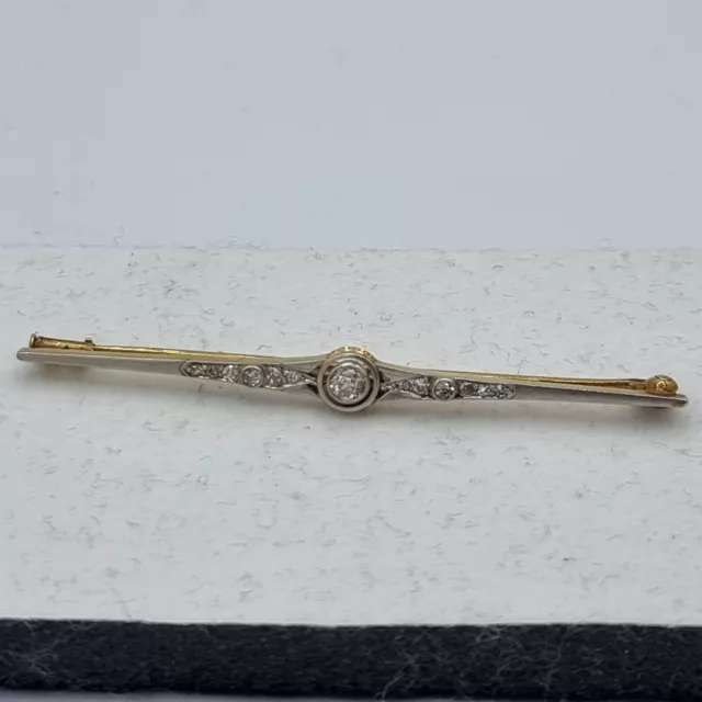 schöne Art Deco Diamant Stab - Brosche G Gold 750 ca. 0,3 ct um 1920