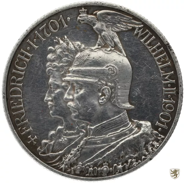 PREUSSEN, 2 Mark, 1901, Wilhelm II., 200 Jahre Königreich, Jg. 105, sehr schön
