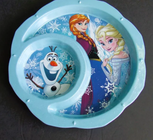 Disney Store Frozen Elsa & Anna Melamine Divided Glittery 8" Plate Olaf NWOT