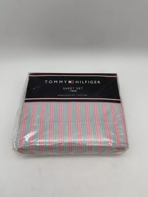 NOS Vtg Tommy Hilfiger Shadow Stripe Pink Twin Sheet Set
