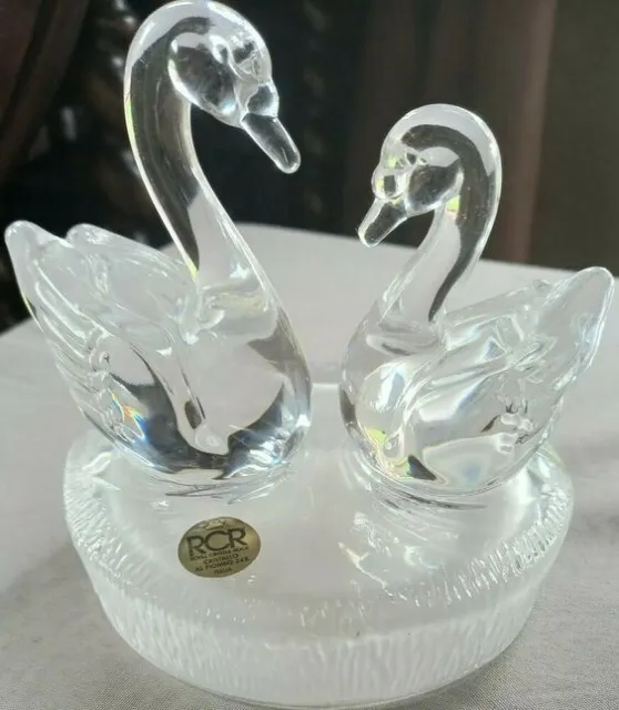 Rcr Royal Crystal Rock Cristallo Swans Figurine Ornament 24% Italy Vgc Swan
